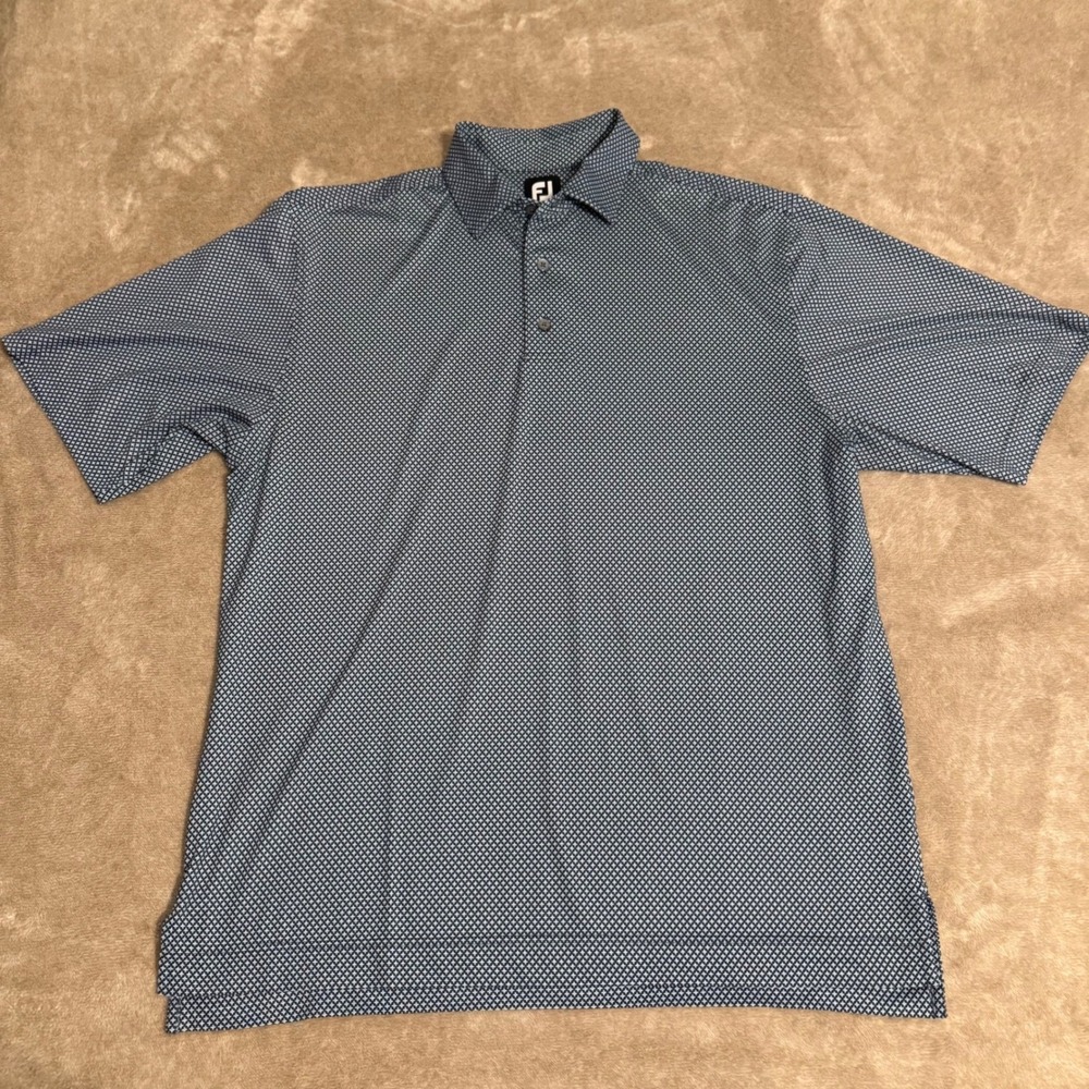 FootJoy Mens ProDry Golf Polo Shirt Navy Blue White Geometric Print Large L